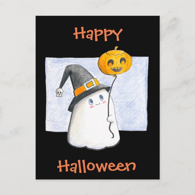 Whimsical Baby Ghost // Happy Halloween Postcard (Front)