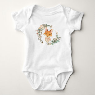 Whimsical Baby Girl Fox in Floral Wreath Bodysuit