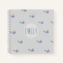 Whimsical baby girl watercolour whale monogram