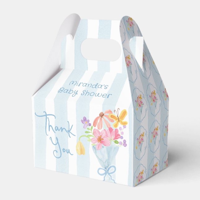 Whimsical Baby In Bloom Blue Bouquet Favour Box (Front Side)