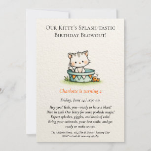 Whimsical Baby Kitty Birthday Invitation