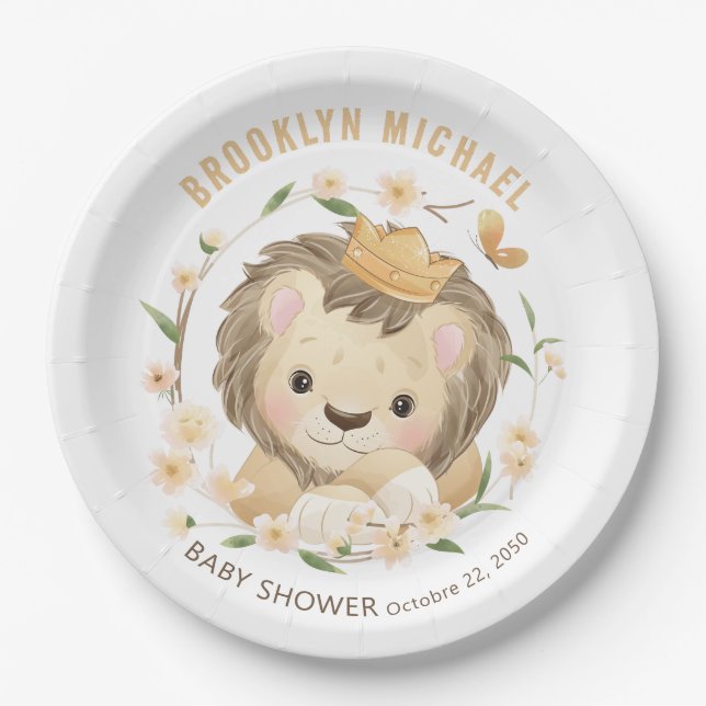Whimsical Baby Lion king Baby Shower Paper Plate (Front)