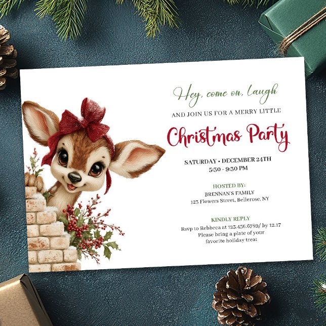 Whimsical baby reindeer printable holiday invite (Whimsical baby reindeer printable holiday invite)