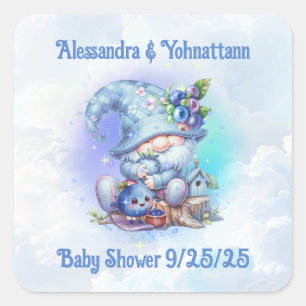 Whimsical Baby Shower Blueberry Gnome Theme Square Sticker