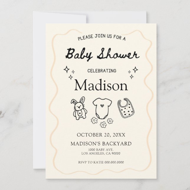 Whimsical Baby Shower Invitation – Hand-Drawn Icon (Front)