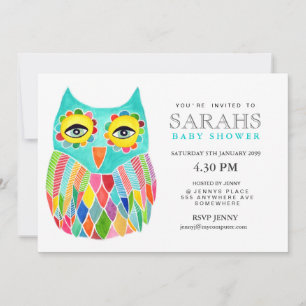Whimsical Baby Shower Rainbow Owl Invite