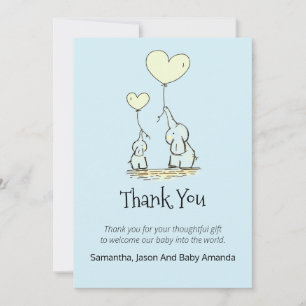 Whimsical Baby Shower Thank You   Elephants Blue