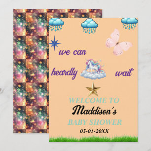 whimsical baby shower welcome sign-unicorn-clouds thank you card