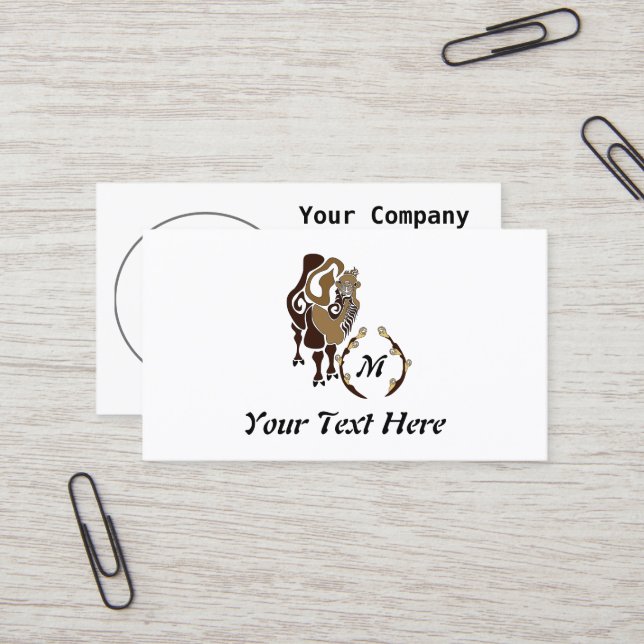 Whimsical Bactrian Camel Monogram Business Card (Front/Back In Situ)