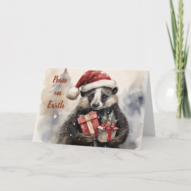 Whimsical Badger Christmas Card  (Front)