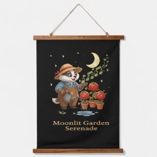 Whimsical Badger Gardener Moonlit Garden Serenade Hanging Tapestry