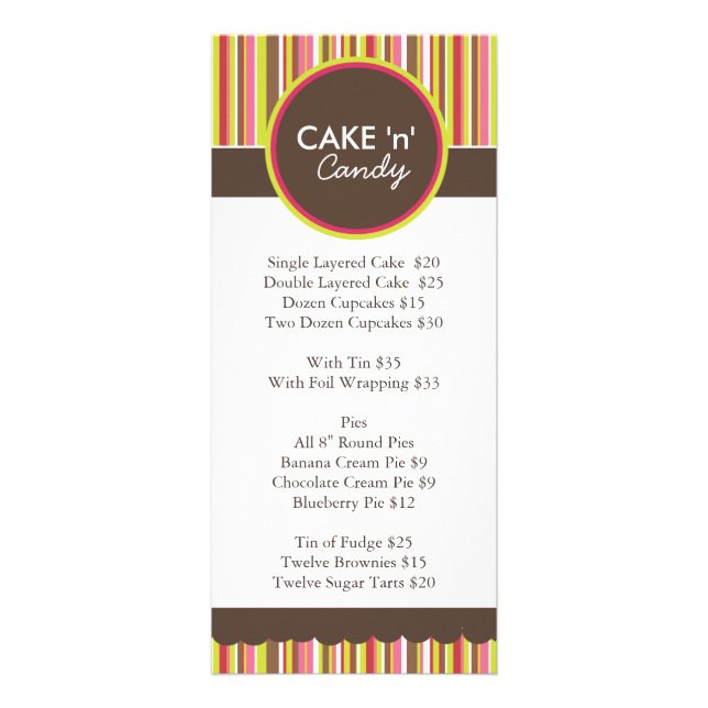 Whimsical Bakery Price List Rack Card (Front)