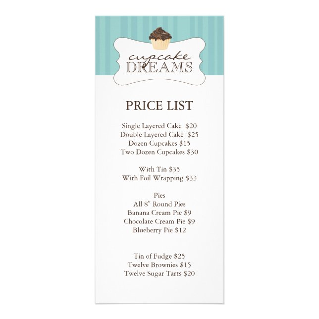 Whimsical Bakery Price List Rack Card (Front)