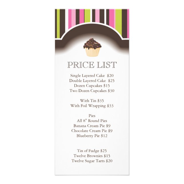 Whimsical Bakery Price List Rack Card (Front)