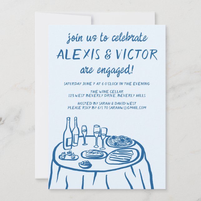 Whimsical Balcony Dinner Custom Engagement Party Invitation (Front)