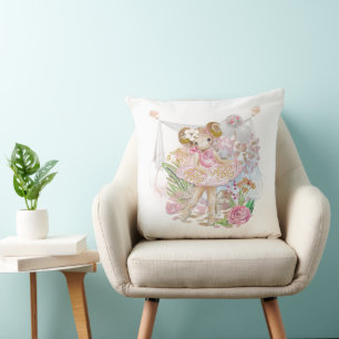 Whimsical Ballerina Birds Name Florals Cushion