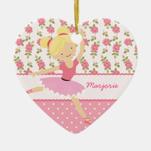 Whimsical Ballerina Floral Pink Girly Personalised Ceramic Ornament (Front)