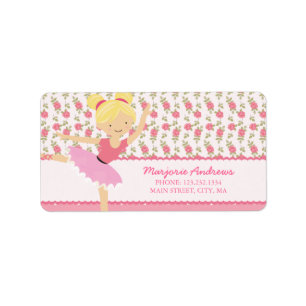Whimsical Ballerina Floral Pink Girly Personalised Label