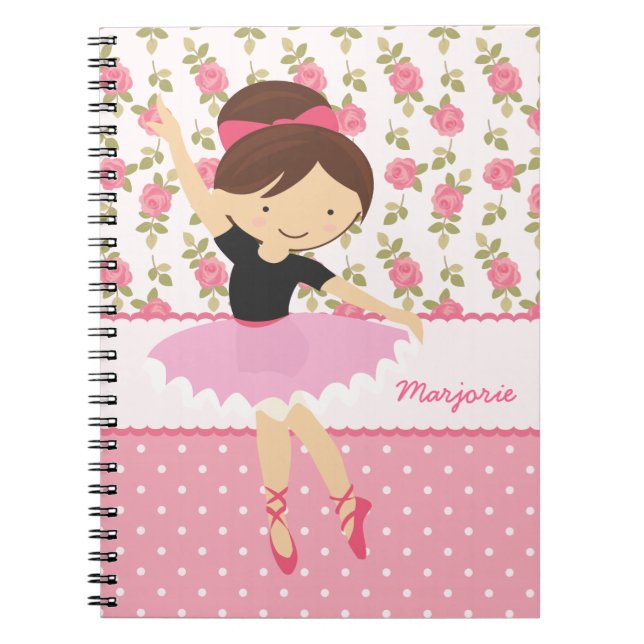 Whimsical Ballerina Floral Pink Girly Personalised Notebook (Front)