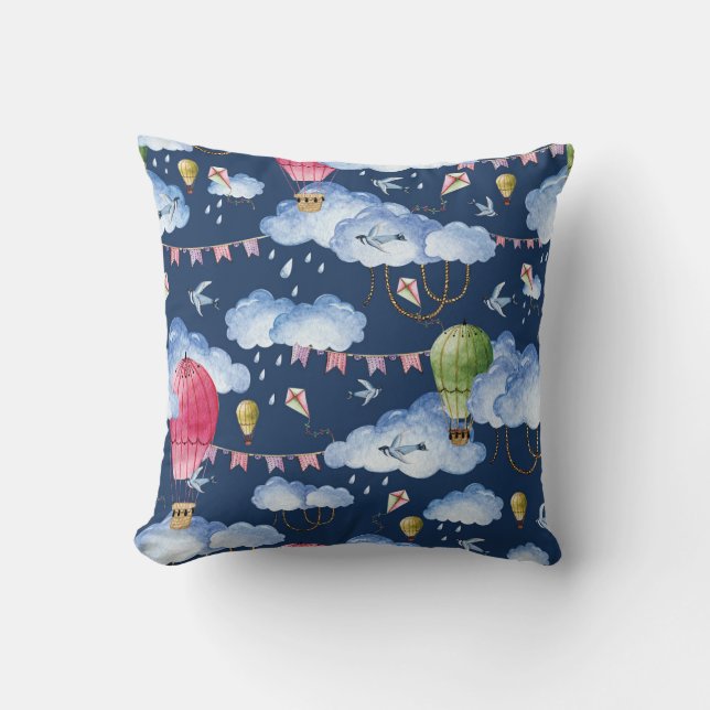 Whimsical Balloons: Watercolor Cloud Pattern Cushion (Front)