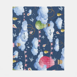 Whimsical Balloons: Watercolor Cloud Pattern Fleece Blanket