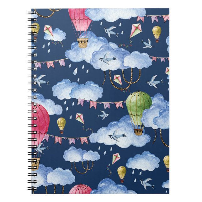 Whimsical Balloons: Watercolor Cloud Pattern Notebook (Front)