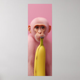 Whimsical Banana and Pink Monkey Poster
