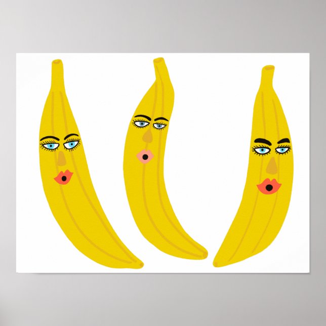 Whimsical Banana Trio Art Poster (Front)