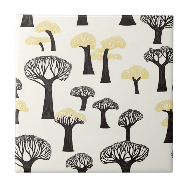 Whimsical Baobab Tree Pattern Ceramic Tile (Front)