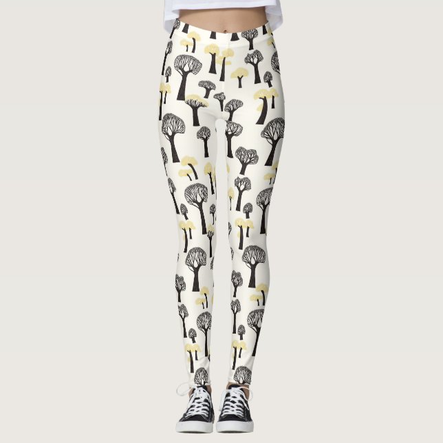 Whimsical Baobab Tree Pattern Leggings (Front)