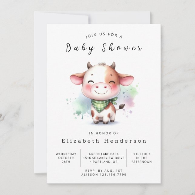 Whimsical Barn Cow Baby Shower  Invitation (Front)