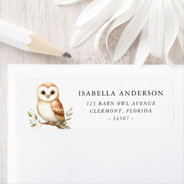 Whimsical Barn Owl Return Address Label (Insitu)
