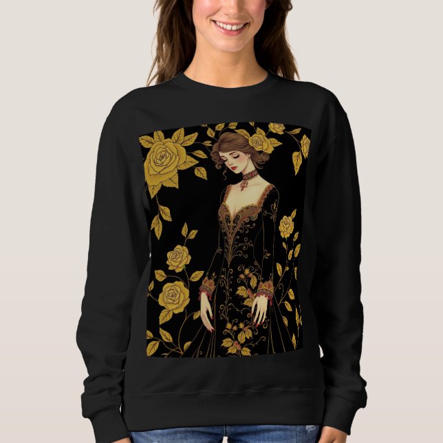 Whimsical Baroque Muse Sweatshirt – Gold Embroider (Front)