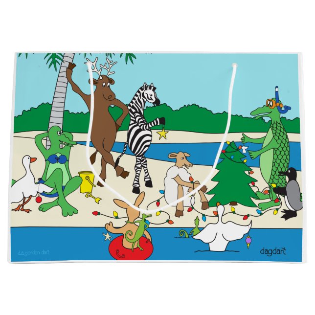 Whimsical Beach Animals Christmas Gift Bag (Front)