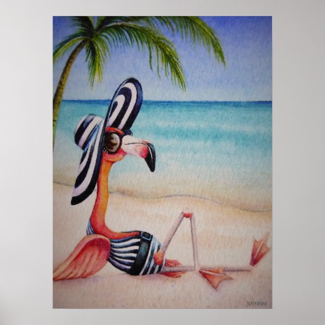Whimsical Beach Babe Flamingo No. 1 Art 18x24 Poster (Front)