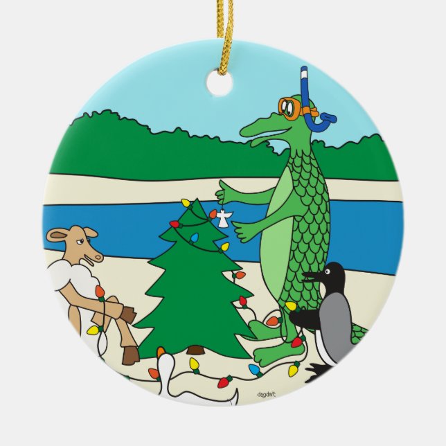 Whimsical Beach Christmas Ornament (Front)
