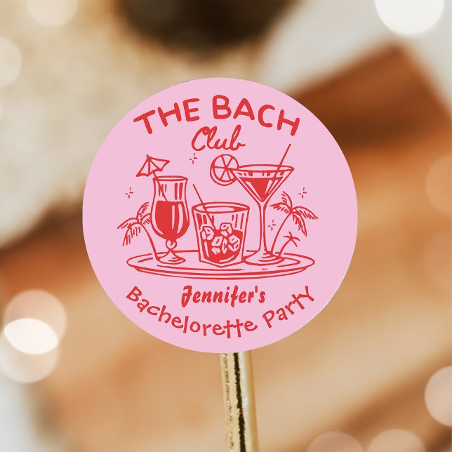 Whimsical Beach Cocktail Bachelorette Weekend Classic Round Sticker (Creator Uploaded)