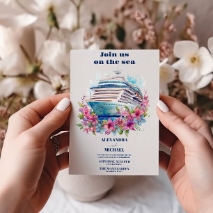 Whimsical Beach Cruise Watercolor  Palm Wedding Invitation