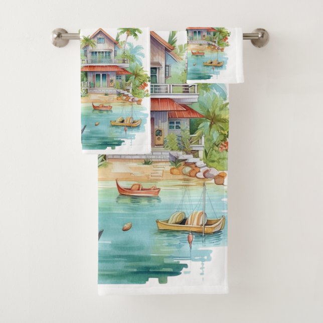 Whimsical Beach Houses Bath Towel Set (Insitu)