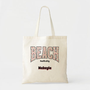 Whimsical BEACH Red Cherry Varsity Letters  Tote Bag