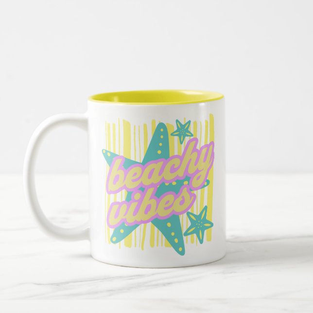 Whimsical Beach Seashells Two-Tone Coffee Mug (Left)