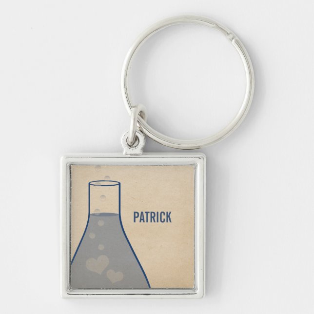 Whimsical Beaker Premium Keychain, Blue Key Ring (Front)