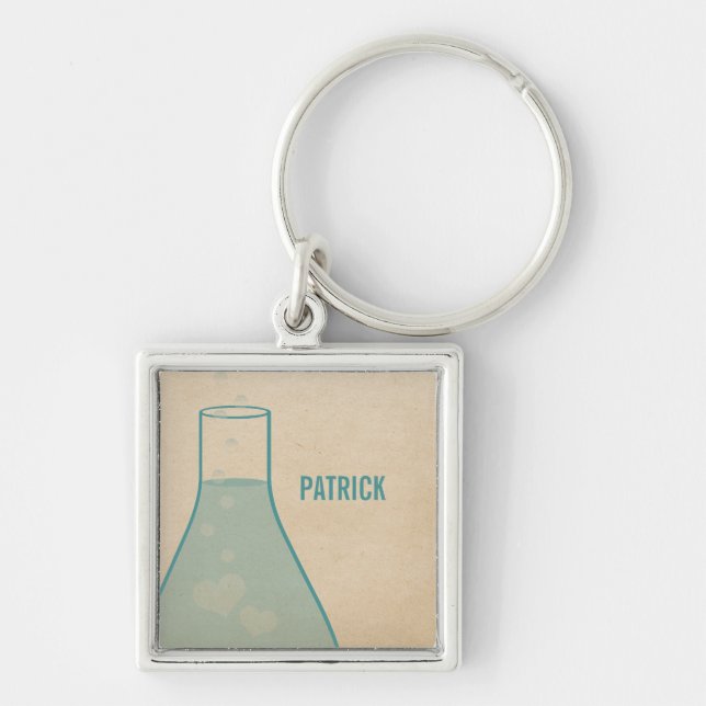 Whimsical Beaker Premium Keychain, Teal Key Ring (Front)