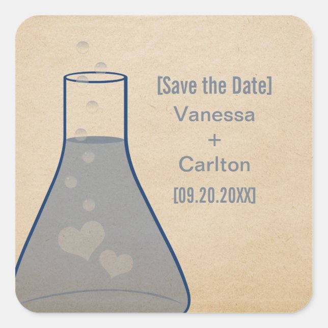 Whimsical Beaker Save the Date Stickers, Blue Square Sticker (Front)