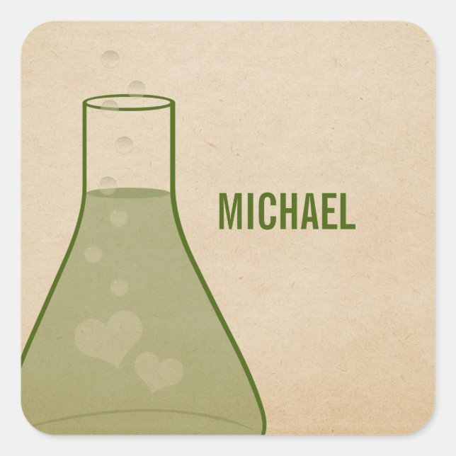 Whimsical Beaker Stickers, Green Square Sticker (Front)