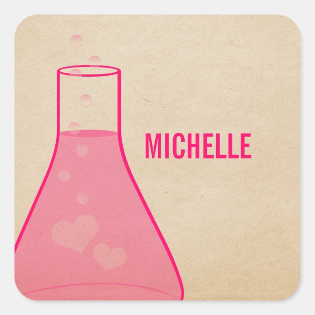 Whimsical Beaker Stickers, Pink Square Sticker (Front)