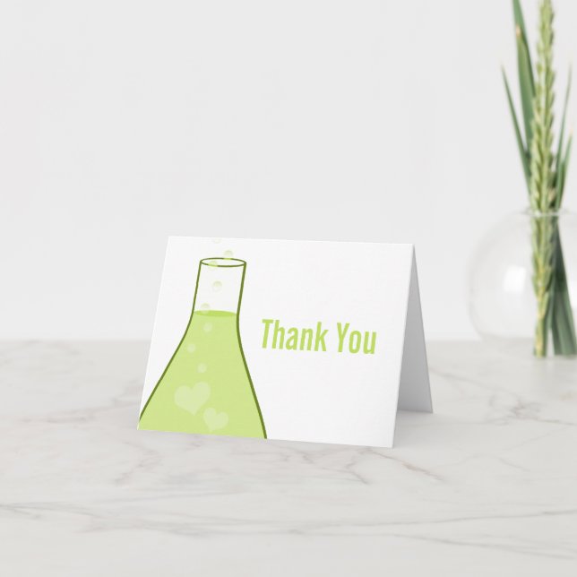 Whimsical Beaker Thank You Card, Green (Front)