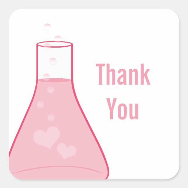 Whimsical Beaker Thank You Stickers, Pink Square Sticker (Front)
