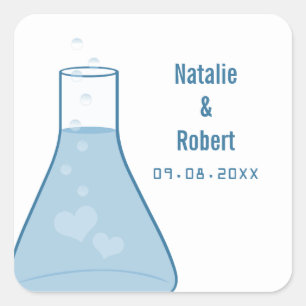 Whimsical Beaker Wedding Stickers, Blue Square Sticker