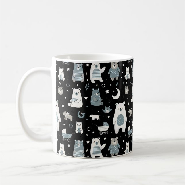 Whimsical Bear Family Pattern Coffee Mug (Left)